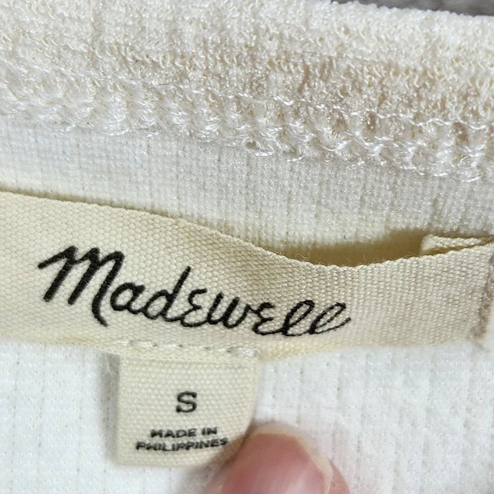 Madewell Top Women Small Cream Square Neck Puff Sleeve Textured Crepe Minimalist